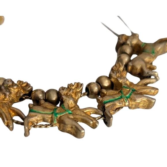 VTG Medici Two Sisters Slide Charm Bracelet Christmas Santa Reindeer Gold Tone - Picture 6 of 7